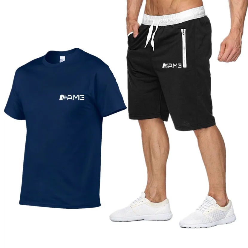 

2021 Popular New cotton Men's T-shirt + Sports Shorts Set Summer High Quality Cotton T-shirt Sports Running set