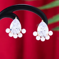 siscathy korean fashion cubic zirconia water drop stud earrings for women sweet pearl banquet earring jewelry accessories girl