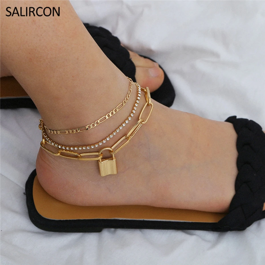 Salircon 3 шт./лот модный замок Амулет браслет на ногу для женщин цепь тенниса со