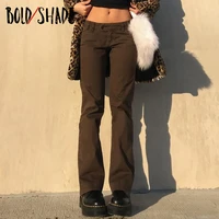 bold shade indie clothes aesthetic jeans streetwear 90s vintage straight pants skater style fashion denim women trousers brown