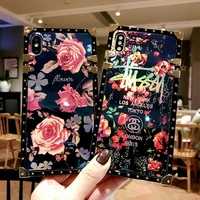 luxury rivet rose flower blue ray square phone case for samsung s21 s10 s9 s20 plus note 20 a71 a31 a21s glossy soft back cover
