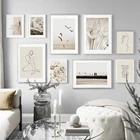 Настенная живопись на холсте, абстрактные плакаты с белыми одуванчиками и розовыми линиями в скандинавском стиле, настенные картины для украшения гостиной