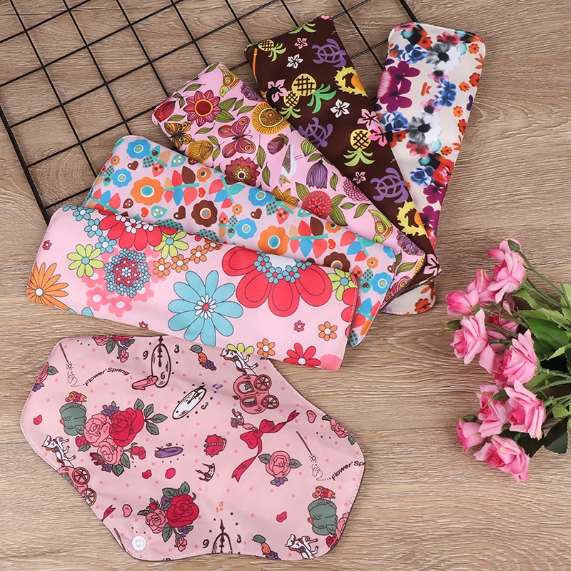 

Многоразовые водонепроницаемые подушечки для мам для женщин, менструальные подушечки с цветочным принтом, бамбуковый уголь, флисовая внут...