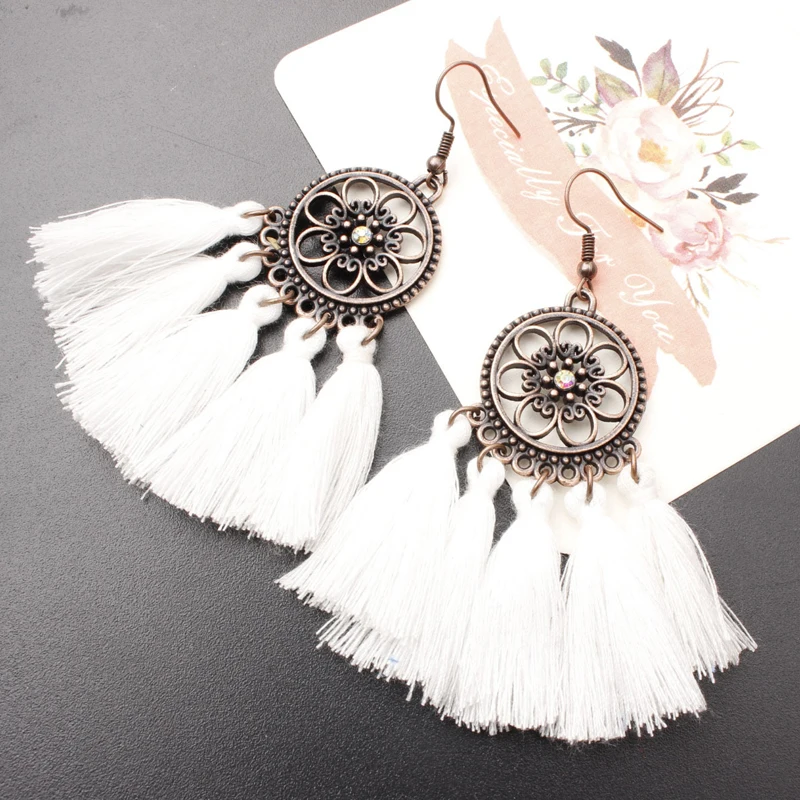 

SUMENG New Ethnic Bohemian Drop Dangle Long Rope Fringes Retro Tassel Earrings Red Sector Earrings Women Party Jewelry Pendiente