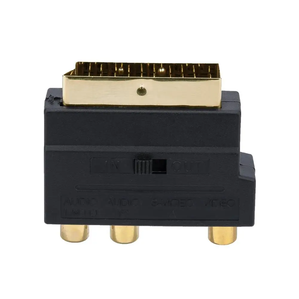 SCART Adaptor AV Block To 3 Phono Composite or S-Video With In/Out Switch Gold Flashed Connectors |