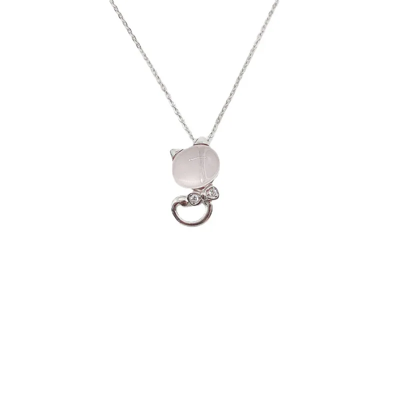 

Original 925 Sterling Silver Necklace 2021 Women Chain Fine Jewelry Crystal Zircon Pink Kitten Pendant Necklace Clavicle Choker