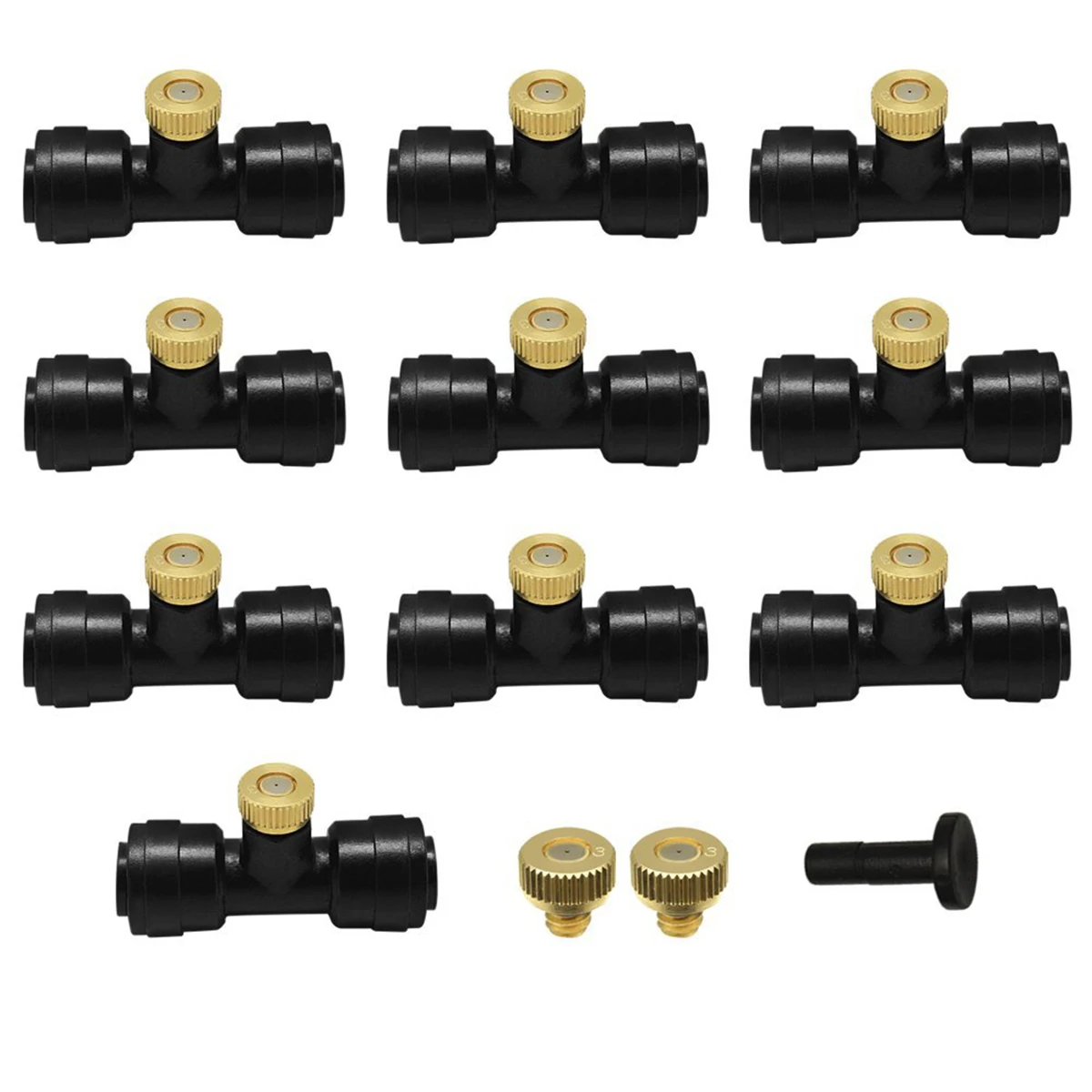 

Outdoor Misting Nozzle Set 1/4" Brass Misting Nozzles + Nozzle Tees + Plug for Outdoor Cooling System