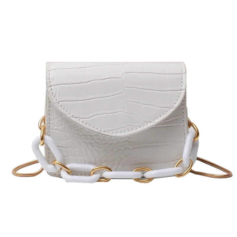 

Thick Chain Stone Pattern Mini PU Leather Crossbody Bags For Women 2021 Solid Color Shoulder Handbags Female Flap Bag Sac Femme