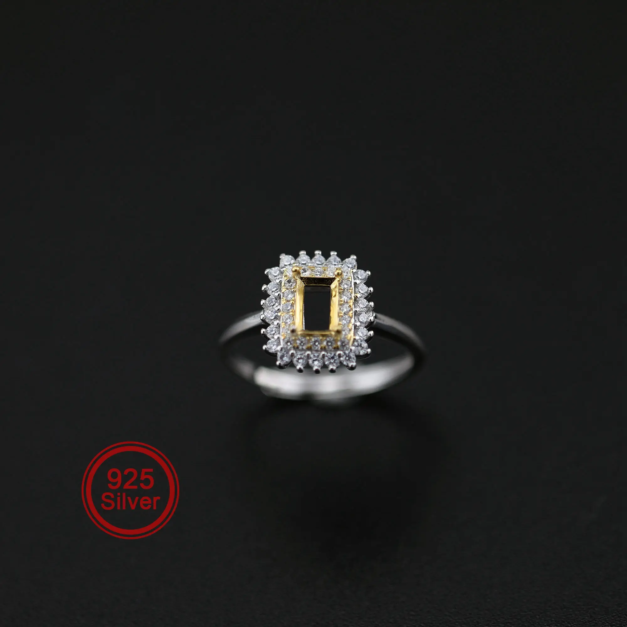 Anillo de Plata de Ley 925 chapado en oro, accesorio rectangular de 4x6MM, ajuste de anillo ajustable DIY para Diamante de moissanita 1294164