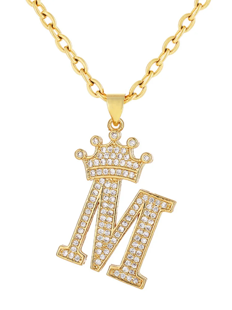 

Kolye Style 26 Letters A-Z Zircon Crown Initial Alphabet Pendant Necklace for Women Handsome Punk Chains Choker Jewelry Gift