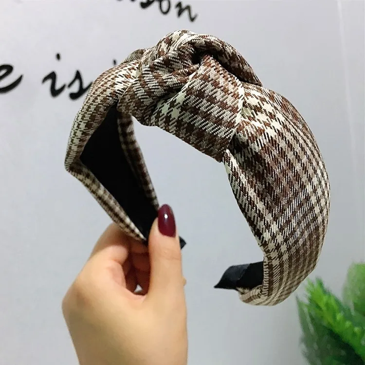 Плед повязки с узлом для Для женщин широкая сторона повязка на голову Головные