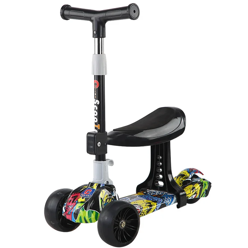 Скутер растягивающийся 2 в 1 складной 3 колесный Детский самокат кикборд с