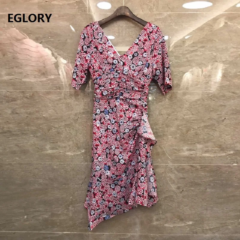 Женское асимметричное платье с V-образным вырезом и коротким рукавом | Женская