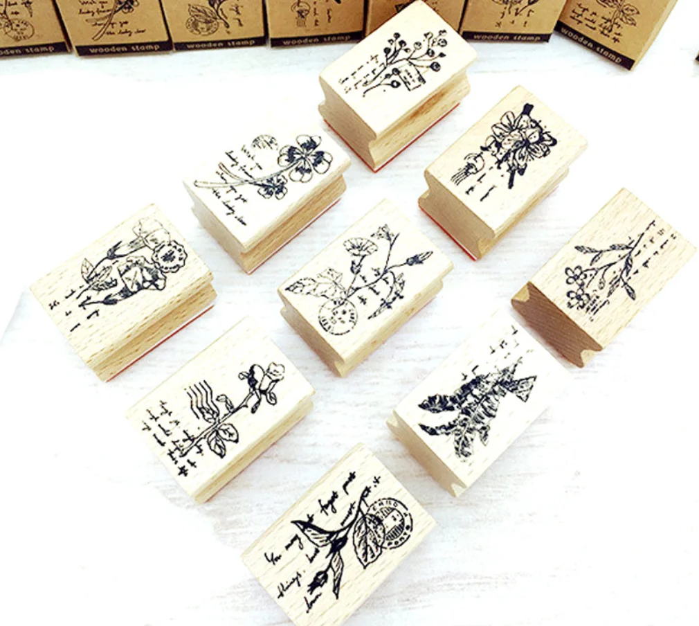 Винтажные Цветы Растения ретро украшения штамп деревянные и резиновые штампы