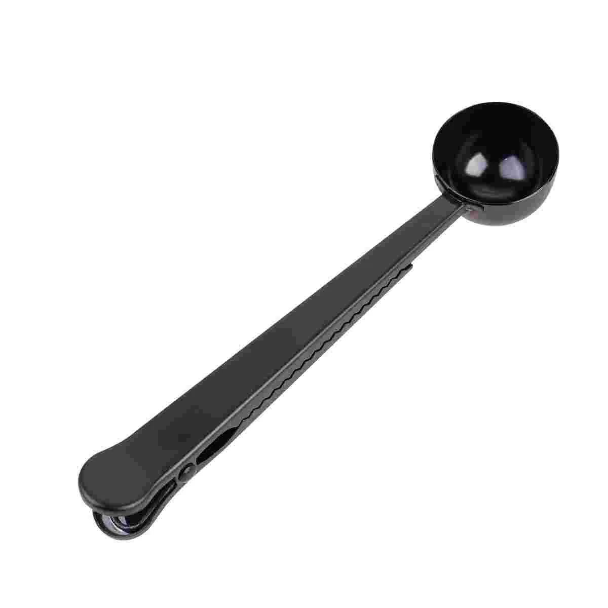 

2 in 1 Stainless Steel Coffee Spoon with Sealing Clip Coffee Bean Measuring Spoon with Clips Multi-purpose Coffee Spoon (Black)