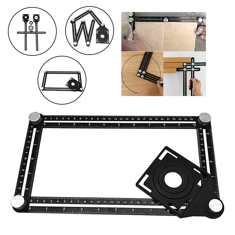 

2/4/6-sided Multi Angle Measuring Ruler Perforated Mold Template Tool Floor Tile Hole Locator Glass Woodworking Puncher