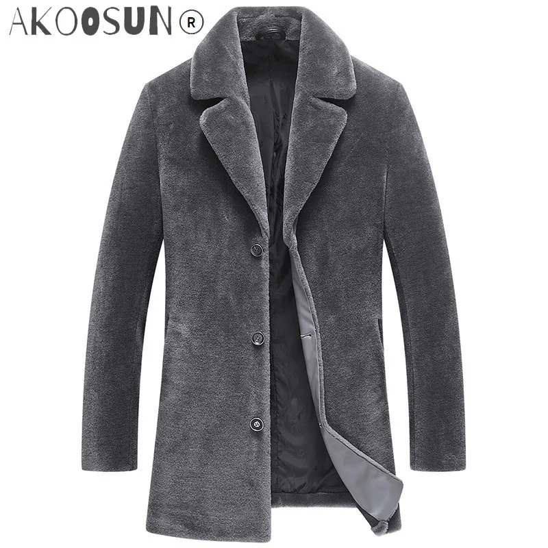 

AKOOSUN 100%Wool Fur Coat Winter Jacket Men Natural Sheep Shearling Fur Coat Men's Thick Plus Size Coat Long Jacket AW9939 MY758