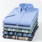 Высококачественная хлопковая льняная клетчатая Повседневная рубашка в полоску для мужчин, летняя рубашка с коротким рукавом, удобная дышащая рубашка на пуговицах