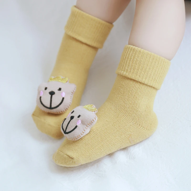Мягкие хлопковые носки с милыми животными для малышей зимние нескользящие