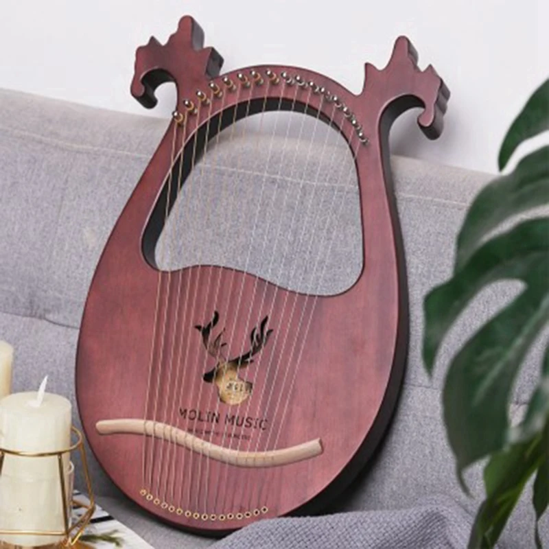 

2set Lyre Harp,16 Strings Harp Portable Small Harp with Durable Steel Strings Wood String Wood Color & Red Wood Color