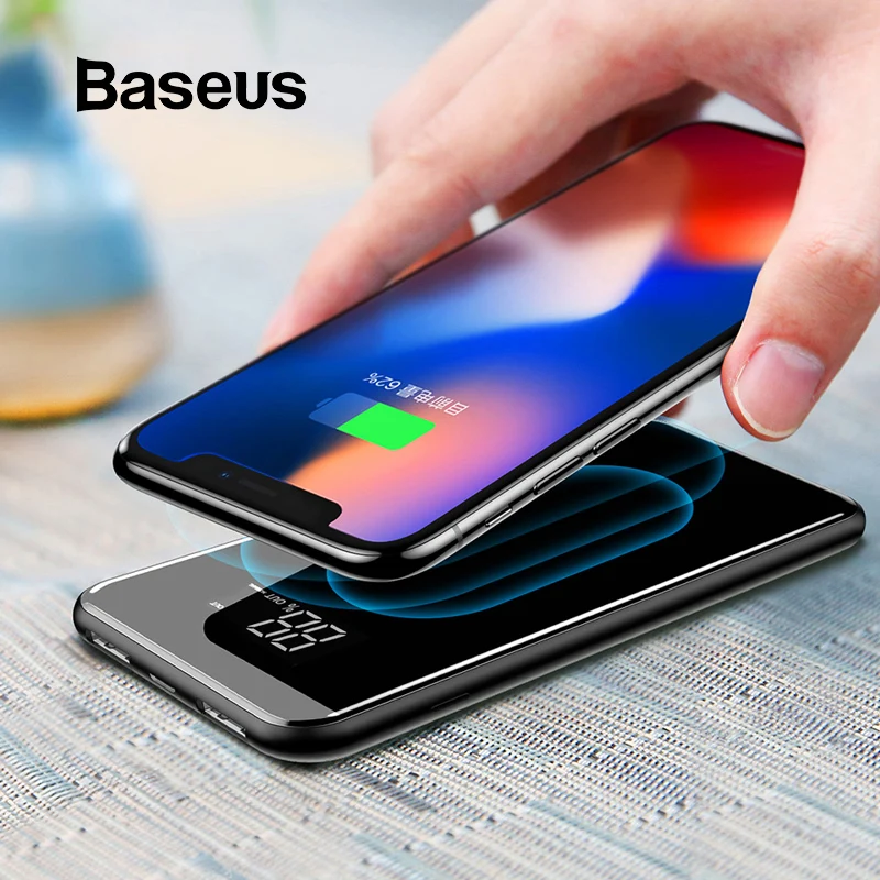Baseus 8000 мАч QI Беспроводное зарядное устройство, внешний аккумулятор для iPhone, samsung, внешний аккумулятор, двойное USB зарядное устройство, беспроводной внешний аккумулятор