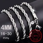 Ожерелье из серебра 925 пробы с подвеской, 4 мм