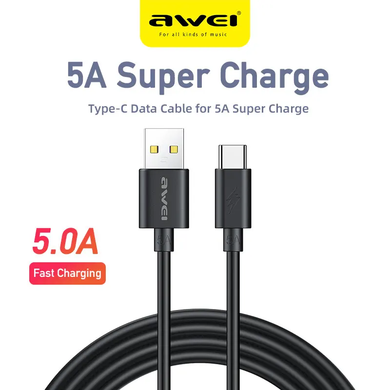 Наушники вкладыши AWEI CL 110T 5A Тип C USB кабеля для передачи данных прочный 1 м быстрой