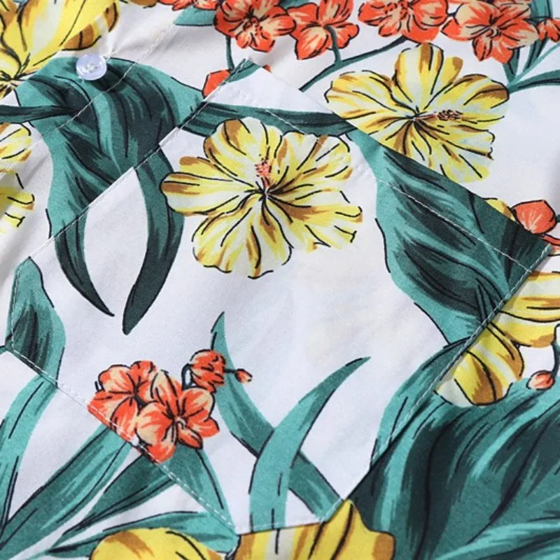 

2021 New Hawaiian Shirt Mens Loose Fit Casual Tops Men Tropical Short Sleeve Flowers Shirts Fashion Holiday Beach Button Tops
