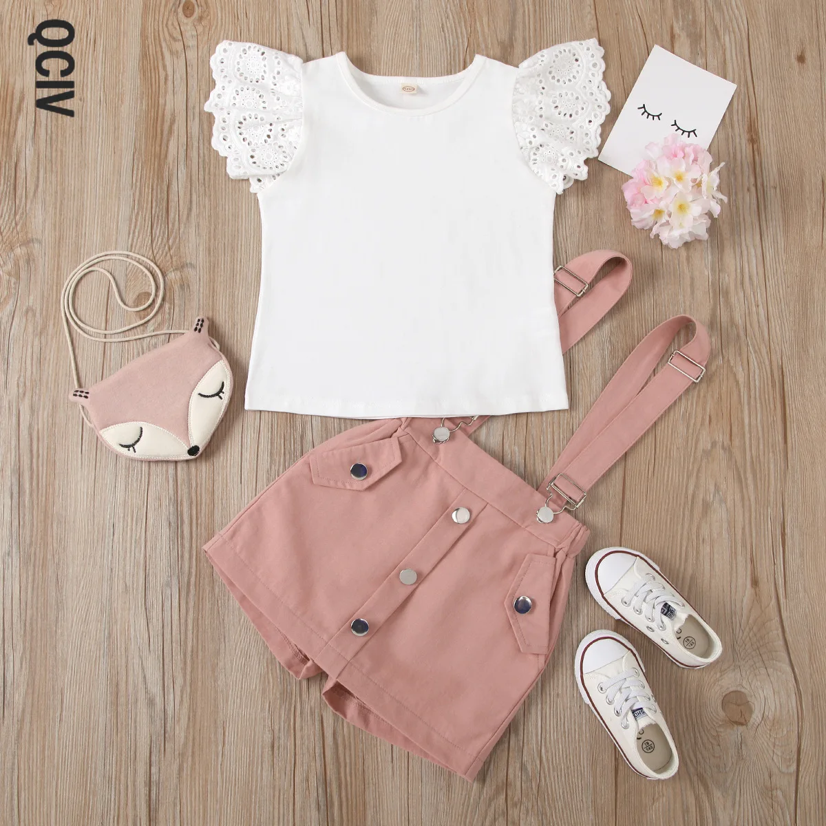 

Kids Baby Girls Summer Fly Sleeve Tops Solid T-shirts overalls Toddler Children Casual Clothes Sets 2pcs 1-6Y