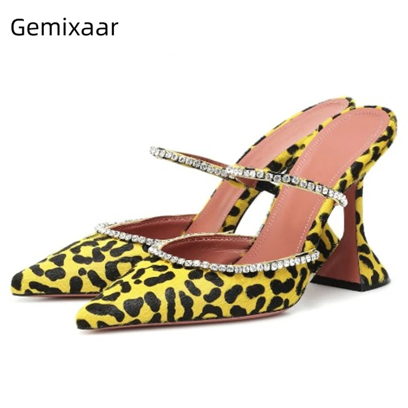 

Роскошные туфли из конского волоса с острым носком Lazyman женские туфли без задника на высоком каблуке украшенные драгоценными камнями санда...