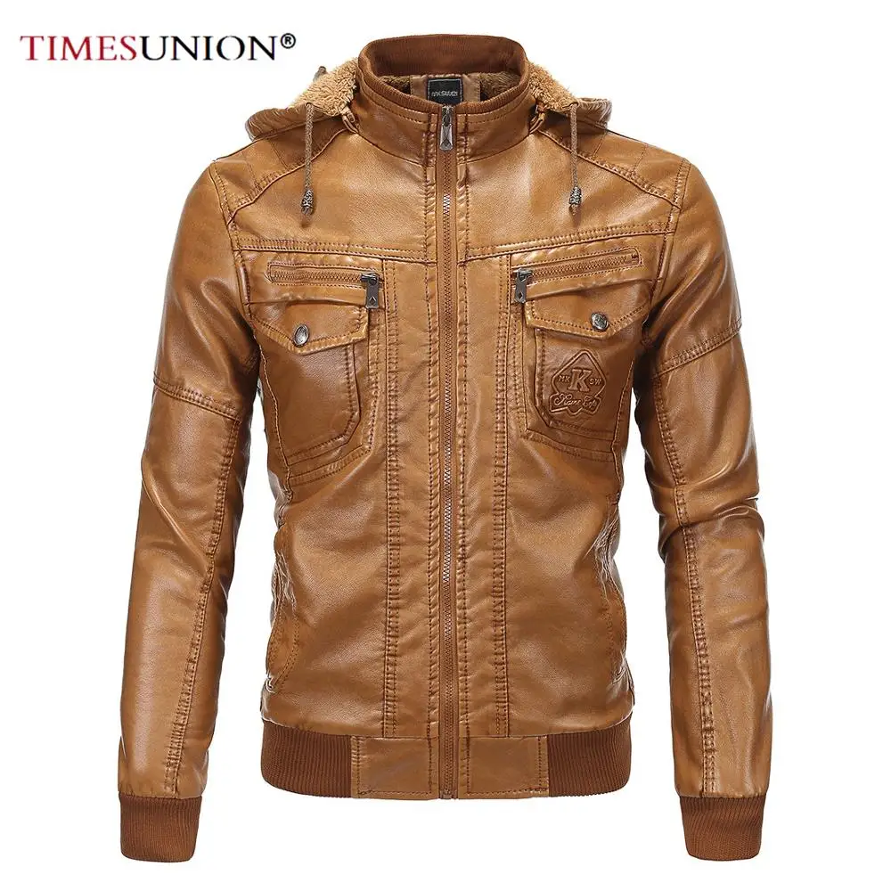 

Кожаная мужская куртка, зимняя теплая Толстая европейская модель, искусственная кожа в стиле панк, мотоциклетная ретро куртка, верхняя одеж...