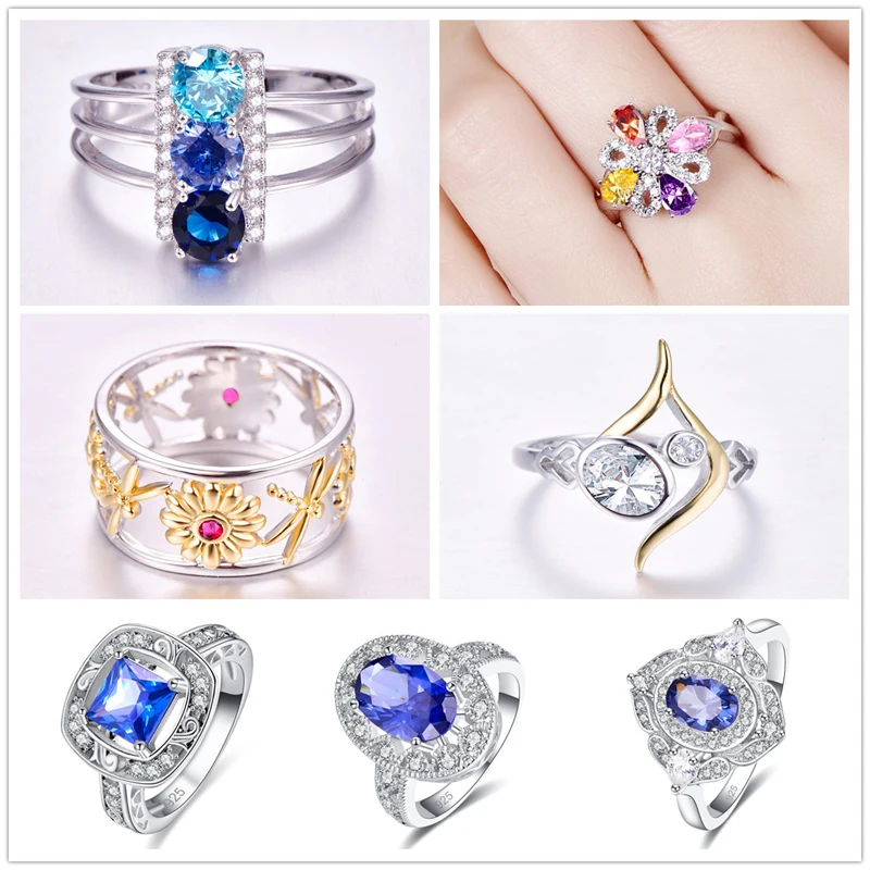 

lingmei New Fashion Wedding Band Women Rings Vintage Style Multi Zircon Silver Color Ring Size 6 7 8 9 Elegant Gorgeous Gifts