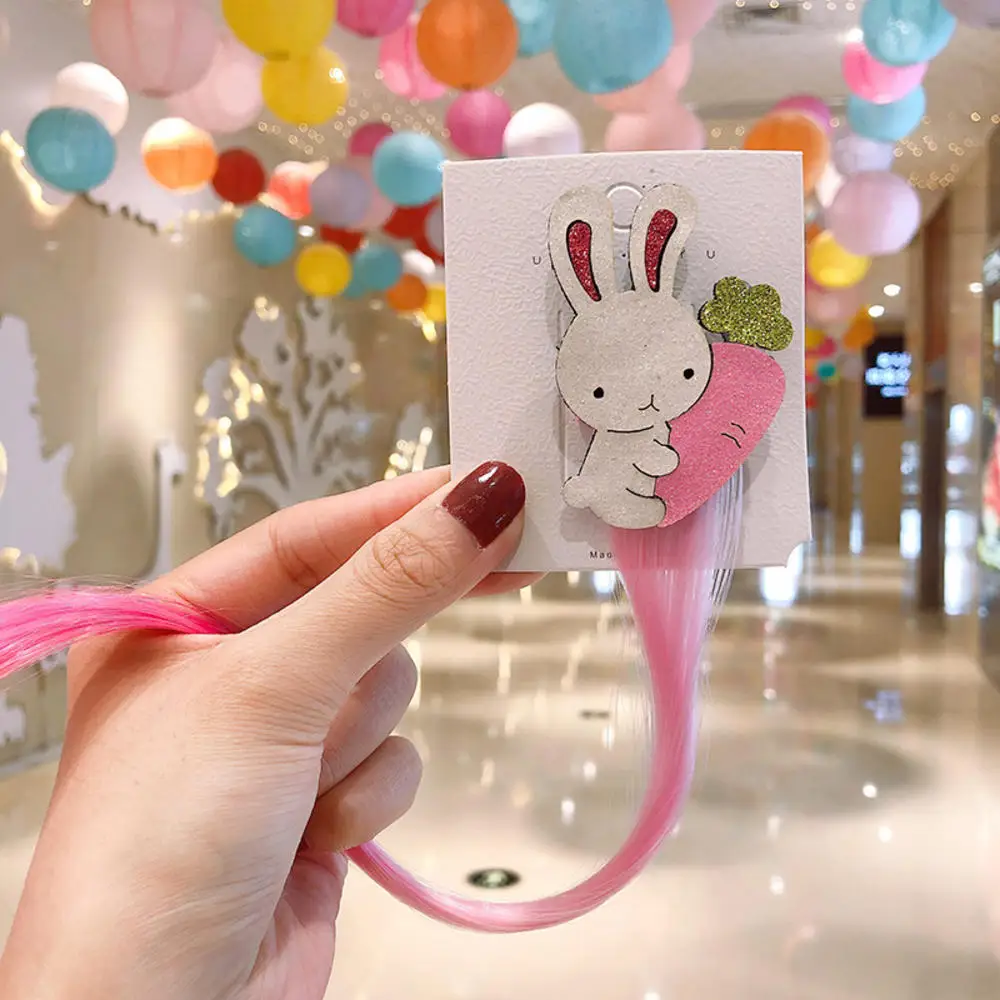 Children Cartoon Rainbow Wig Hair Pins Unicorn Clips Girls Cute Rabbit Cat Animals Accessories |