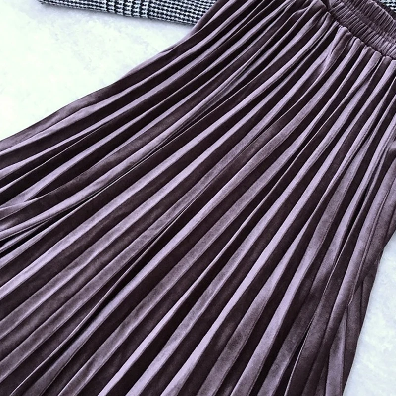 Женская бархатная длинная юбка Повседневная плиссированная с высокой талией