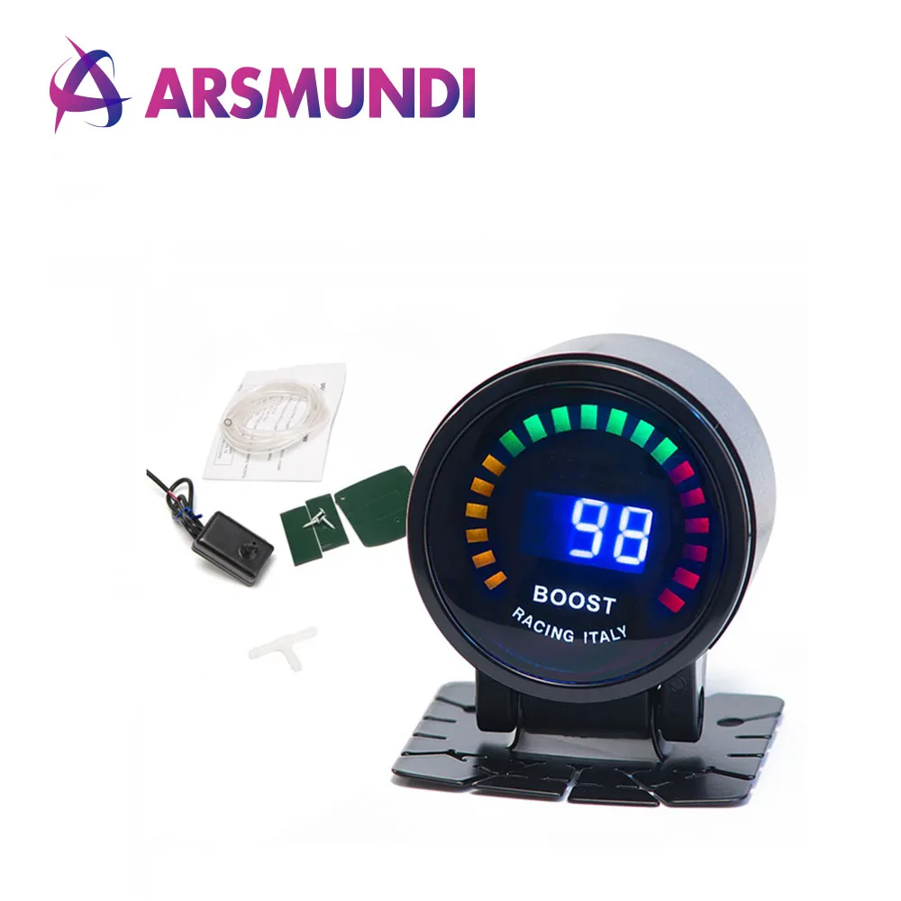 Цифровой цветной Аналоговый светодиодный измеритель 2 дюйма 52 мм PSI/BAR Turbo Boost W'