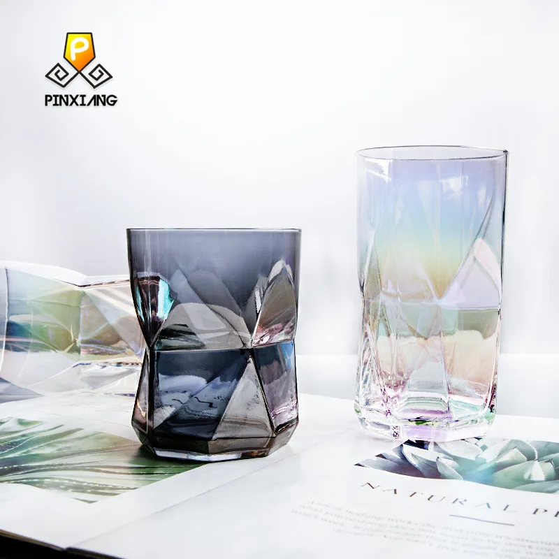 

Nordic minimalist geometric cup home glass water glass whiskey glass colorful juice foreign wine glass transparent sip glass