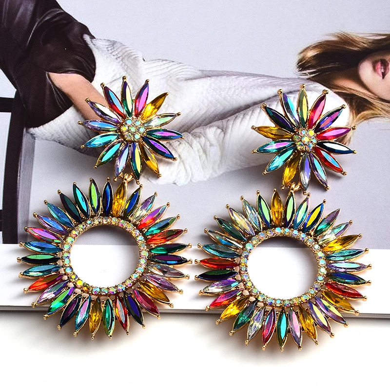 

New Arrival Colorful Crystal Dangle Drop Earrings High-Quality Classic Round Metal Jewelry Accessories For Women