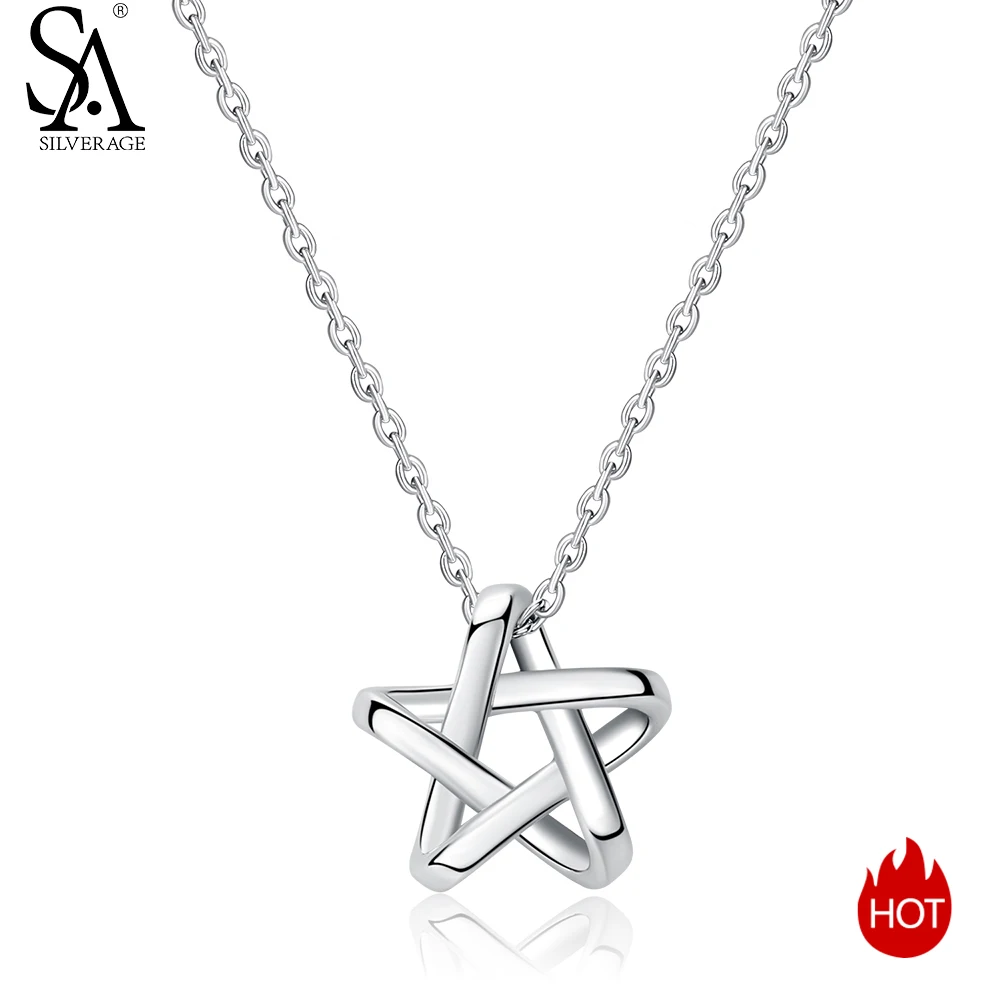 

SA SILVERAGE 925 Sterling Silver Long Necklaces Pendants Fine Jewelry Star 925 Silver Maxi Pendant Chain Necklace Women Chokers
