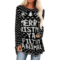 hoodie long sleeve round neck christmas pattern letter printed women spring autumn loose new pullover fashion wild tops casual