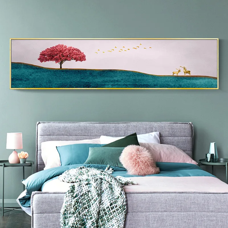 

Abstract Mountain Deer Red Tree Canvas Painting Nordic Wall Art Pictures for Living Room Modern Home Decor Posters and Prints