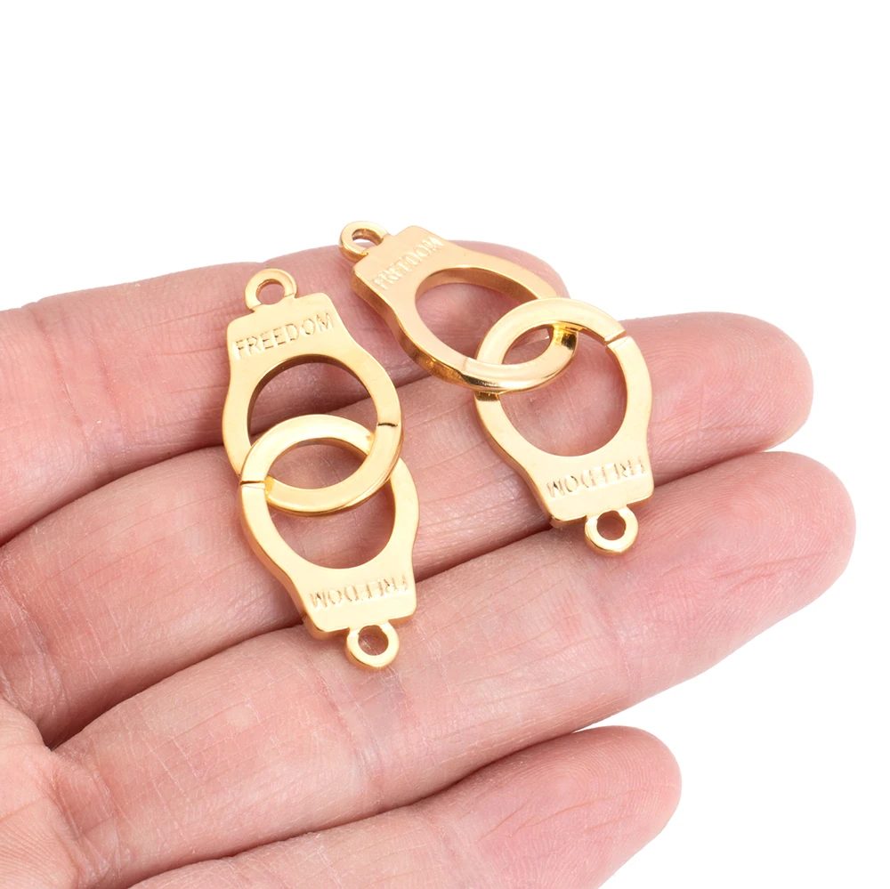 

2pcs Stainless Steel Gold Plated Handcuff Link Charms 40mmx15mm Pendant Connectors for Making Bracelets