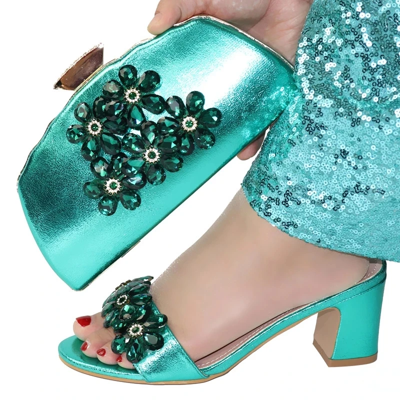 664-8 зеленые итальянские туфли и сумочка в комплекте для женщин итальянский
