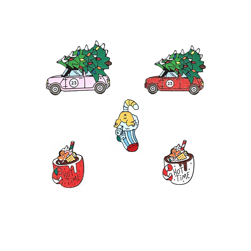 Мультяшный значок Рождественская елка автомобиль носок конфеты Броши для женщин
