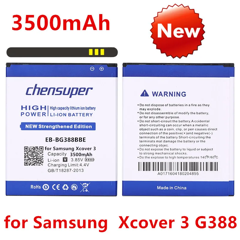 

Chensuper Новый аккумулятор для samsung Galaxy Xcover 3 SC-01H G388 G388F G389F G388D N533 3500 мА/ч, EB-BG388BBE