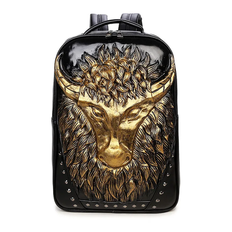 5 backpack 3D стереоскопический силиконовый коровья голова рюкзак мужской личности заклепки mochila Черный Водонепроницаемый ПУ кожа путешествия plecak - Цвет: 5 backpack