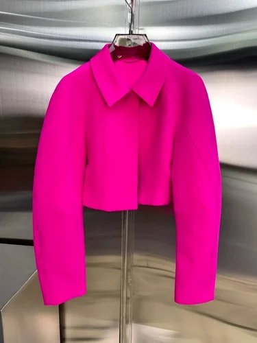 

2021 Fashion Classic Trendy Brand luxury design Turn Down Collar Long Sleeve Solid Color Short Jacket Women