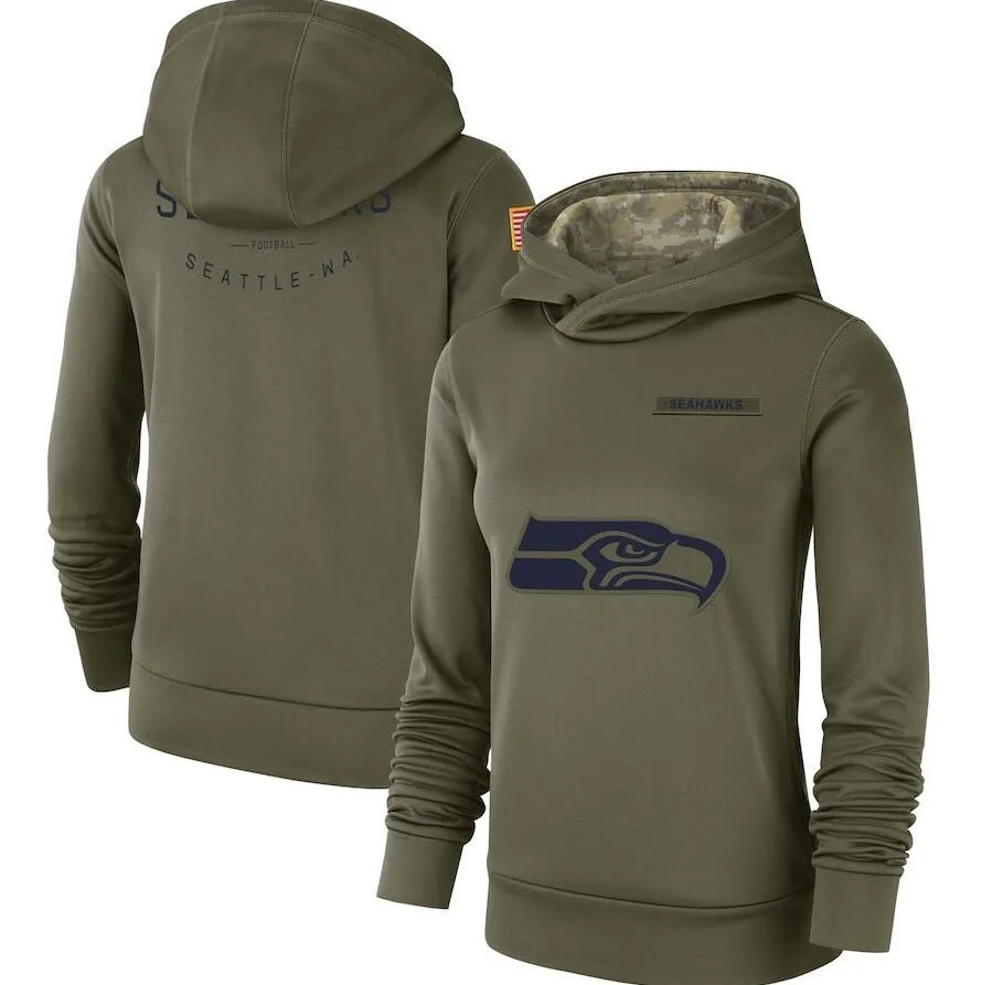 

Seattle Women's Salute to Service Seahawks Team Logo Performance Pullover Olive Hoodie