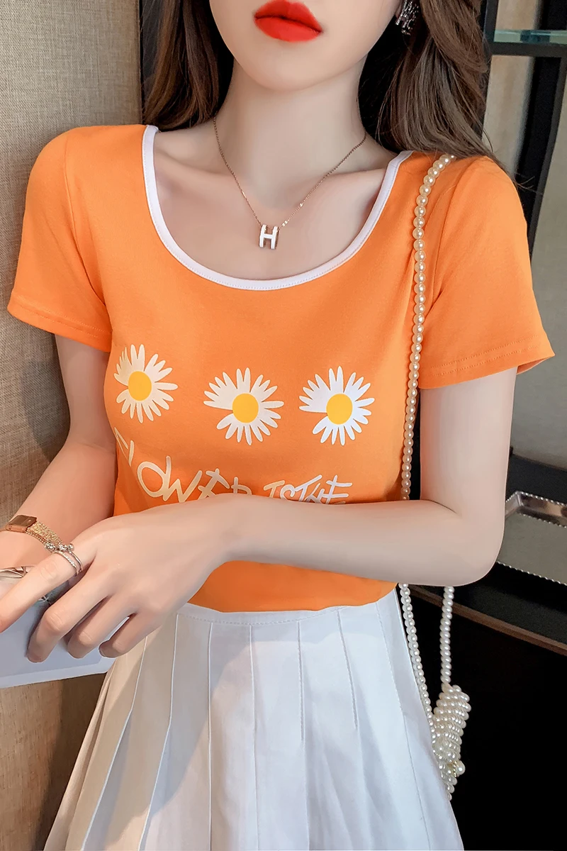 

Women's Tops 2021 Summer New Fashion Short Sleeve Cotton T-Shirt Temperament Daily Casual Tee Shirt