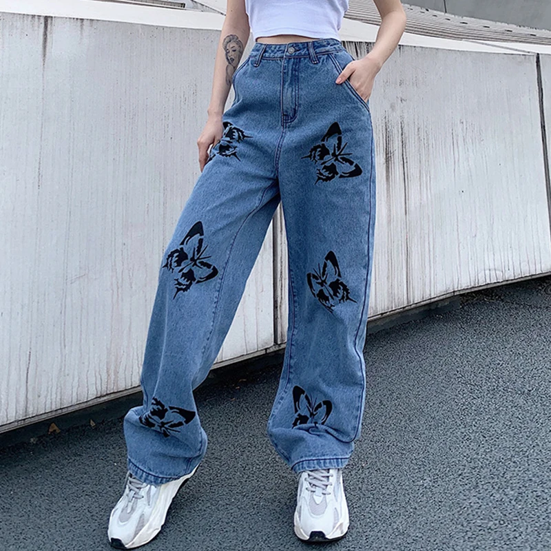 

Femme jean taille haute vetements jambe large Denim vetements Jean Vintage taille haute style Cowboy pour femme pantalon Long