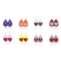 trendy latest design colorful 2 layers cutout heart leather teardrop earrings for women new year gift jewelry wholesale